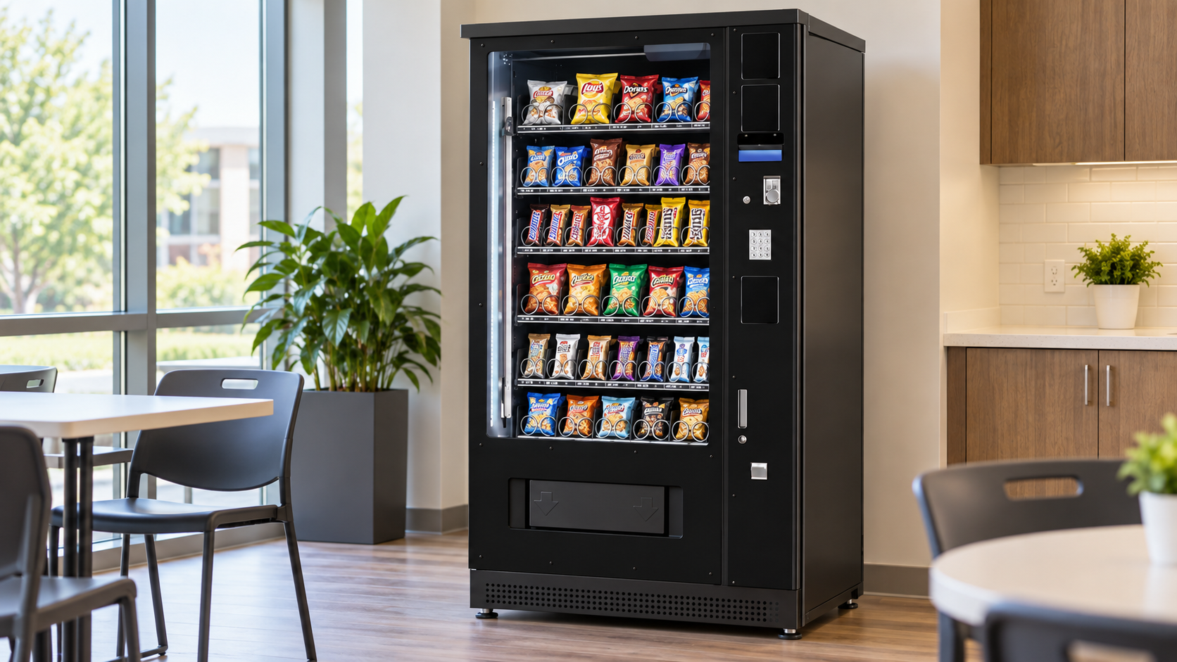 Snackautomaat met een ruime keuze aan verpakte snacks